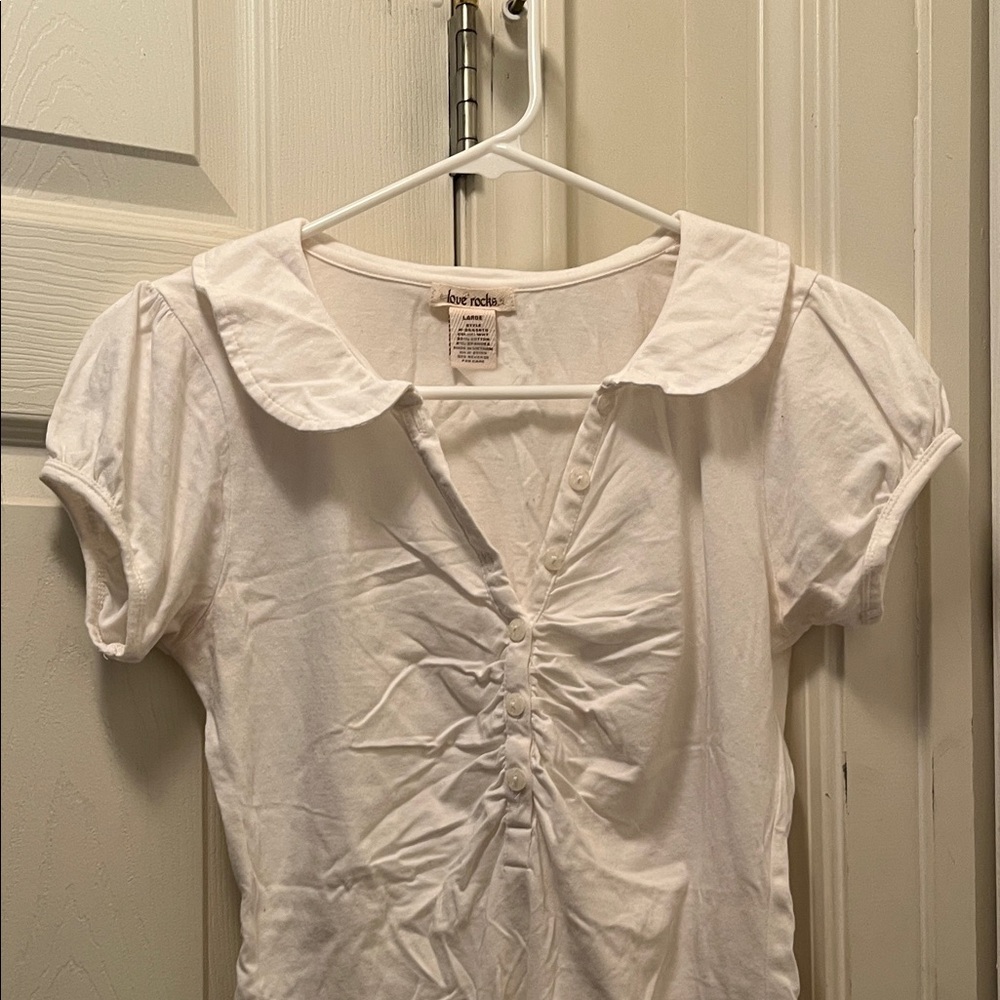 Love Rocks White Ruched Short Sleeve Top - Picture 3 of 4